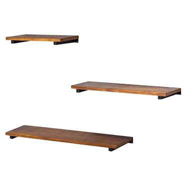 Imagem de Prateleiras de parede flutuantes montadas na parede, prateleiras de madeira rústica para parede, prateleira de exibição de decoração de quarto moderna, prateleiras de armazenamento para quarto