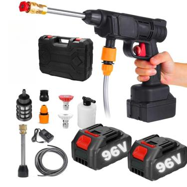 Imagem de Lavadora de Alta Pressão Pistola Portátil Profissional Sem Fio Recarregável a Bateria Original Carro(2 BATERIAS 96V)