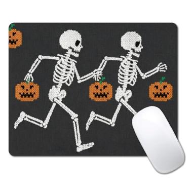 Imagem de Tapete de rato de caveira de abóbora de Halloween para mesa, computador portátil, pequeno tapete de rato para laptop sem fio, 24 x 20 cm, base de borracha antiderrapante, design de superfície lisa