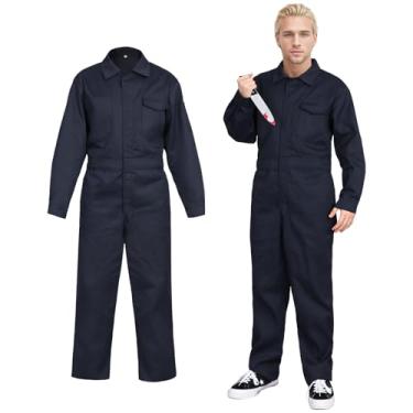 Imagem de SERTAS Macacão masculino para fantasia de Halloween, macacão azul masculino com acessório de faca, fantasia de cosplay horrível de Halloween