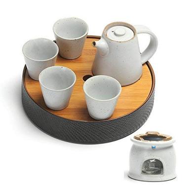 Imagem de Conjunto de chaleira de cerâmica bule de chá com álcool, fogão, chá, estilo japonês, pote de feixe, pedra, cerâmica, viagem, copo de cerâmica com bolhas secas de 250 ml, conjunto de seis peças