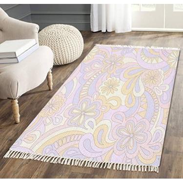 Imagem de Tapete de área com borla, psicodélico, hippie, sem costura, nostálgico, retrô, anos 60, estampa descolada, vintage, com franja, tapete de chão, pátio, corredor, minimalista, decoração de casa, sala de