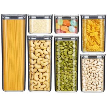 Imagem de Kit 7 Potes Organizadores com Tampa Hermético para Alimento Seco Massa