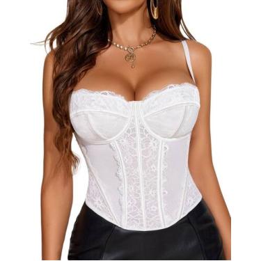 Imagem de Top de espartilho Avidlove White Bustier Lace Underwire para mulheres