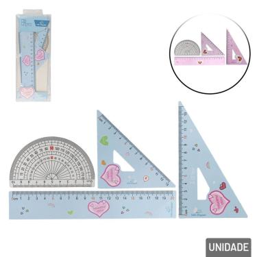 Imagem de KIT RÉGUA GEOMÉTRICA DE PVC 4 PEÇAS ROSA