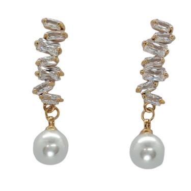 Imagem de Brinco Pedra de Vidro com Pérola Cor: Dourado e Prateado
