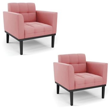 Imagem de Kit 2 Poltronas Decorativas Karen Pés Fixo em Madeira Preto Suede Rose G19 - Gran Belo