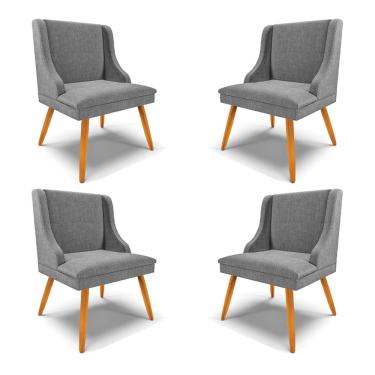 Imagem de Kit 4 Cadeiras Decorativas Sala de Jantar Pés Palito de Madeira Firenze Linho Grafite/Natural G19 - Gran Belo