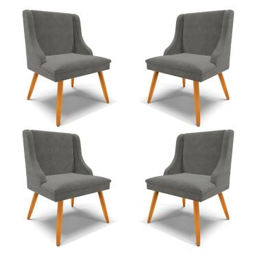 Imagem de Kit 4 Cadeiras Decorativas Sala de Jantar Pés Palito de Madeira Firenze Suede Grafite/Natural G19 - Gran Belo