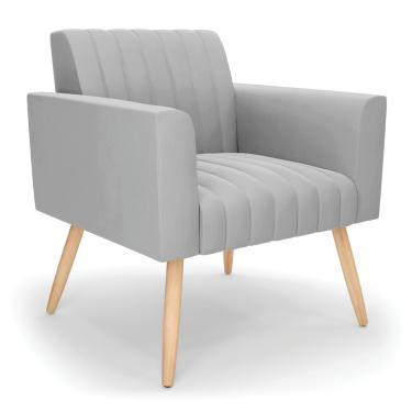 Imagem de Poltrona Viena Gomada Suede Cinza Pés Palito Natural - D'Rossi