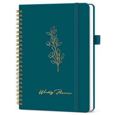 Imagem de Taja Agenda semanal sem data, caderno semanal de tarefas com organizador de metas e hábitos, agenda semanal A5 com encadernação espiral, 15,5 cm x 20,8 cm - Esmeralda pinho