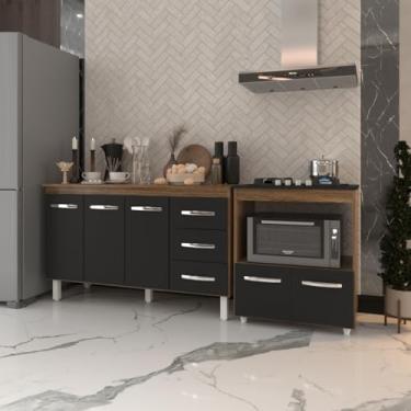 Imagem de Mobília Decor, Gabinete Armário Carine 138 cm com Tampo Tampão e Balcão Evelyn Para cooktop 4 Bocas Savana com Preto