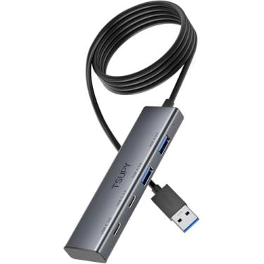 Imagem de Hub USB 3.0 de 4 portas para laptop, hub TSUPY Multi USB C USB A 3.0 com cabo estendido de 1,2 m, 2 portas USB-C e 2 entradas USB-A divisor USB para PC, pen drive, SSD para disco rígido móvel