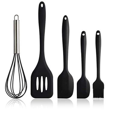 Imagem de Pacote com 4 espátulas de silicone + batedor, preto