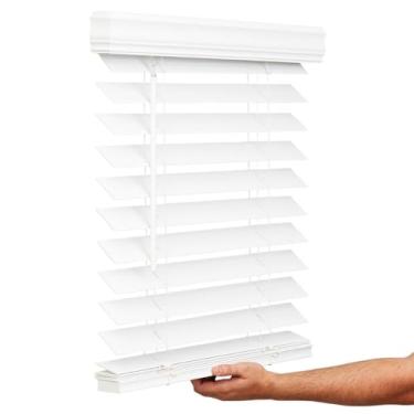 Imagem de Lotus & Windoware Sem fio, persiana de madeira sintética de 6,5 cm, persianas, persianas e persianas, persianas para janelas internas, branco brilhante, liso, 40,6 cm x 183 cm, branco brilhante