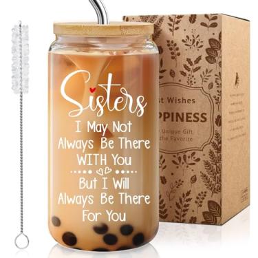 Imagem de MOREYUYEE Presentes engraçados de copo de vidro para irmã - I Will Always Be There for You, copo de 473 ml com tampa e canudo - aniversário, Natal, presente de formatura para melhor amiga - m28