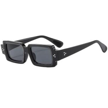 Imagem de Óculos de sol retrô feminino e masculino com lentes UV400, rebites retangulares, transparentes e degradê (preto)
