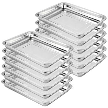 Imagem de SINJEUN 12 bandejas de metal inoxidável, bandejas de plantas de aço inoxidável de 35 x 27 x 4 cm, bandeja inicial de sementes de metal, vasos de mudas de berçário, transplante de coleta de água, prata