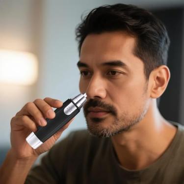 Imagem de Uma caixa de aparador de pelos do nariz macho, ferramenta compacta de cuidados com borda de precisão para cuidados pessoais e uso em viagens, preta