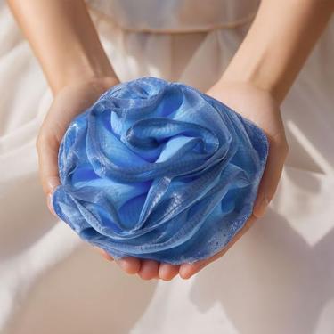 Imagem de Esponja de bucha de chuveiro, bola de malha de banho esfoliante de 70 g, acessórios de banho macios para limpeza do corpo, azul