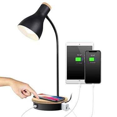 Imagem de Luminária de mesa de carregamento sem fio Lâmpada de mesa de toque Luzes de leitura arco lâmpadas de mesa para quarto, Lâmpada de cabeceira regulável de 3 vias com portas de carregamento USB, lâmpada de leitura para sala de estudo e escritório (Preto-02)