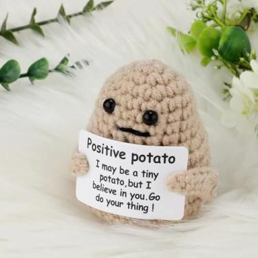 Imagem de Mini estatuetas engraçadas de tricô com batata positiva – 7,6 cm de pelúcia fofa com cartão, presente de aniversário exclusivo para adultos, decoração de casa e festa