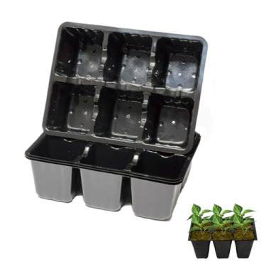 Imagem de 4 bandejas de sementes para iniciantes, vasos de plantio pretos duráveis para mudas, vegetais e flores (6 células cada)