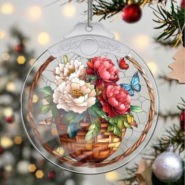 Imagem de Enfeites de Natal, flores de cristal, enfeites de árvore de Natal feitos à mão, decoração de carro e casa - presentes de Natal, decoração de artesanato em acrílico, ideias de troca de presentes para