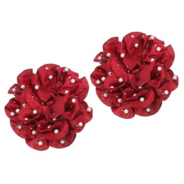 Imagem de Generic Broche de flor 13 cm tecido de cetim rosa pérola camélia lapela broche festa de casamento dança banquete vestido terno cerimônia roupas acessórios joias para mulheres vermelho 2 peças