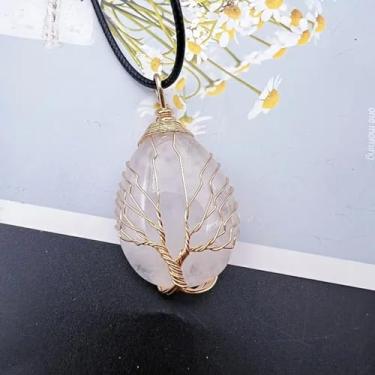 Imagem de 1 colar com pingente de árvore da vida com gota natural, opções de várias cores para presente de joias elegantes masculinas, colar de árvore, joia espiritual, pingente intrincado, artesanato artístico