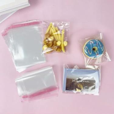Imagem de 100 peças de sacos de celofane autovedantes, 12,5 x 17 cm, película aderente transparente, sacos de embalagem de presente podem ser selados novamente, adequados para embalagens de doces e presentes de