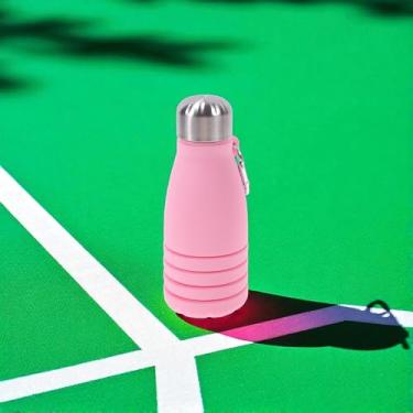 Imagem de 1 garrafa de água, copo dobrável de boca pequena, 550 ml, silicone, rosa, 25 x 7 x 7 cm
