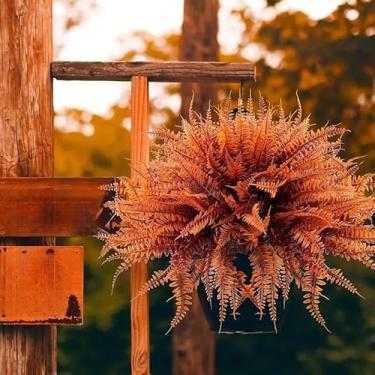 Imagem de Pacotes de samambaias artificiais de grama persa e cavalo marinho – decoração de parede verde realista plantas falsas para casamento no escritório em casa (laranja)