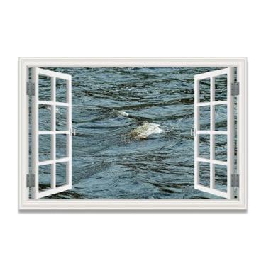 Imagem de LKXGRRSFG Impressão em tela de ilusão de janela falsa com impacto de água, arte de parede com vista panorâmica real para sala de estar 60 x 75 cm sem moldura