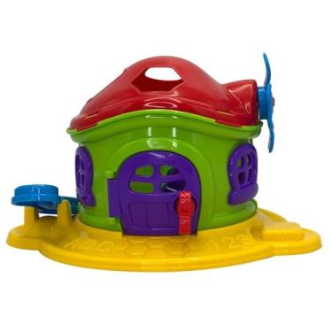 Imagem de Casinha Cogumelo Educativa Infantil, Material Polipropileno, Colorida, com 3 Peças de Encaixar, Porta com Chave, Cata-Vento e Gangorra, 26x16cm, para Desenvolvimento Motor
