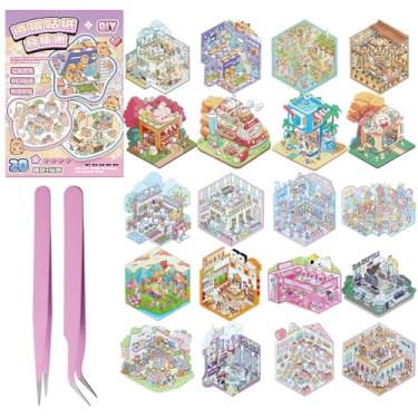 Imagem de Whimsical 3D Sticker Scenes Book: 20 Reusable Miniature Sets with 26 PET Stickers + 2 Precision Tweezers | Creative Sticker Therapy for Endless Fun (Cute & Calm)