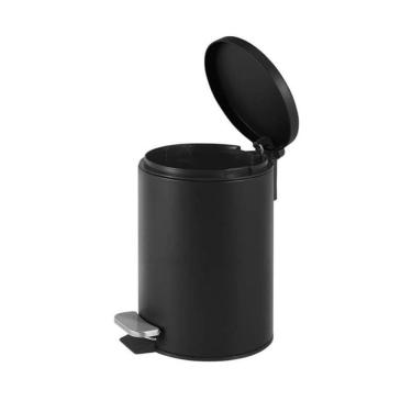 Imagem de Lixeira Redonda Preto Matte 03 Litros Com Pedal Multiuso Aço