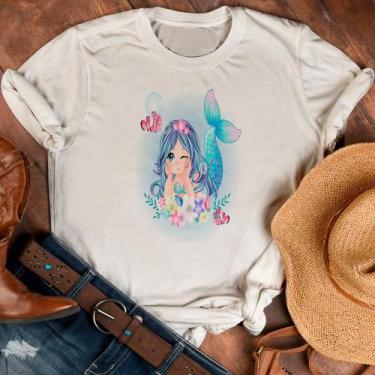Imagem de Blusa T-shirt Camiseta Feminina Estampada -Sereia- Várias Estampas - m