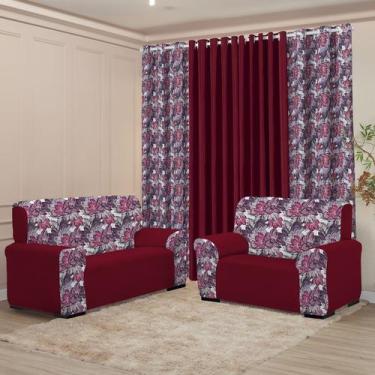 Imagem de Kit Sala Completo Cortina 3M Capa Sofá 2 e 3 lugar Coladinha Mista Dec