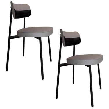 Imagem de Cadeira De Jantar Estofada Kit 2 Ella M25 Linho Cinza Cl/preto - Mpozenato