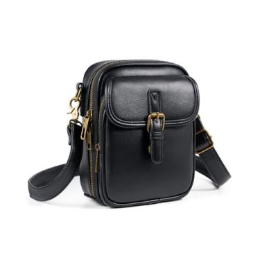 Imagem de Unilily Bolsa tiracolo feminina estilo carteiro vintage, bolsa de ombro de couro vegano, carteira de viagem com compartimentos para cartões, Preto, pequeno, Small