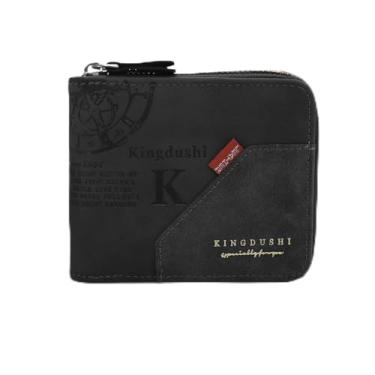 Imagem de Carteira masculina macia de poliuretano para uso diário, 2 bolsos com zíper, 1 compartimento para dinheiro, 4 compartimentos para cartão para uso diário, trabalho, viagens, Preto, small, Casual