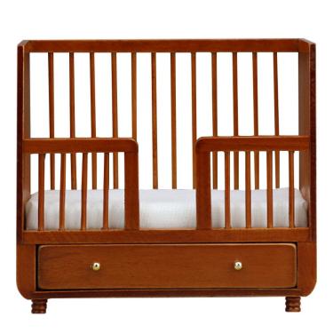 Imagem de Berço de madeira para móveis de casa de bonecas em miniatura com gaveta em escala 1:12