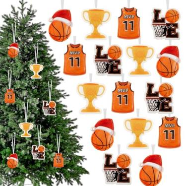 Imagem de Boao 24 peças de enfeites de Natal de feltro de basquete, enfeites de lembrancinhas de festa esportiva para decorações de árvore de Natal, para fãs de futebol americano, beisebol, basquete, fãs