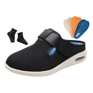 Imagem de Chinelos Masculinos Confortáveis ​​​​Diabéticos, Calçado Leve E Ajustável ​​para Caminhada Confortável ​​e Idosos Para Diabéticos, Calçado Caminhada Grandes Antiderrapantes Inchados(Black,45 EU)