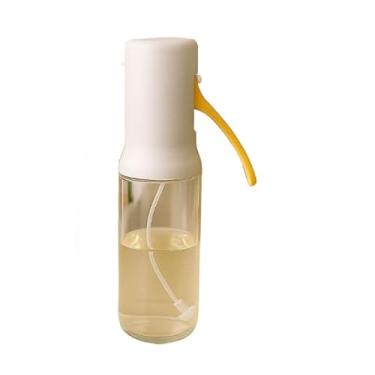 Imagem de Porta Azeite de Vidro Galheteiro 2 em 1 Spray Borrifador Dosador Pulverizador Óleo Vinagre 360ml(Branco Gelo Com Amarelo)