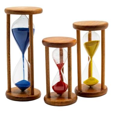 Imagem de Ampulheta de Vidro e Madeira para Decoração, Para Decoração de Escritório Doméstico(M-12CM,VERMELHO)