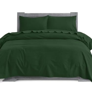 Imagem de Elegant Comfort Jogo de lençol macio de flanela 100% algodão turco de 4 peças - qualidade premium, lençol com elástico alto, lençol de flanela quente ultramacio e aconchegante - Queen, verde caçador