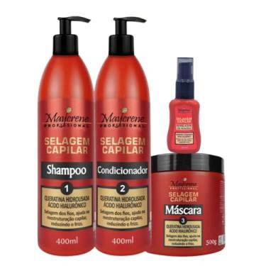 Imagem de Kit Selagem Capilar Maycrene Profissional Shampoo 400ml Condicionador 400ml Máscara 500g Reparador de Pontas 30ml Sem Adição de Sal