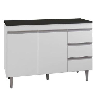 Imagem de Balcão De Cozinha Andréia Branco Com Tampo 120 Cm Preto Fosco – Ajl